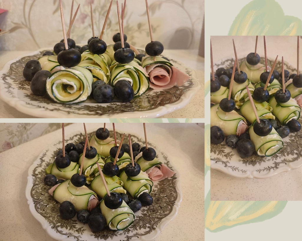 Fingerfoods: Gurken-Ringe mit Heidelbeeren.